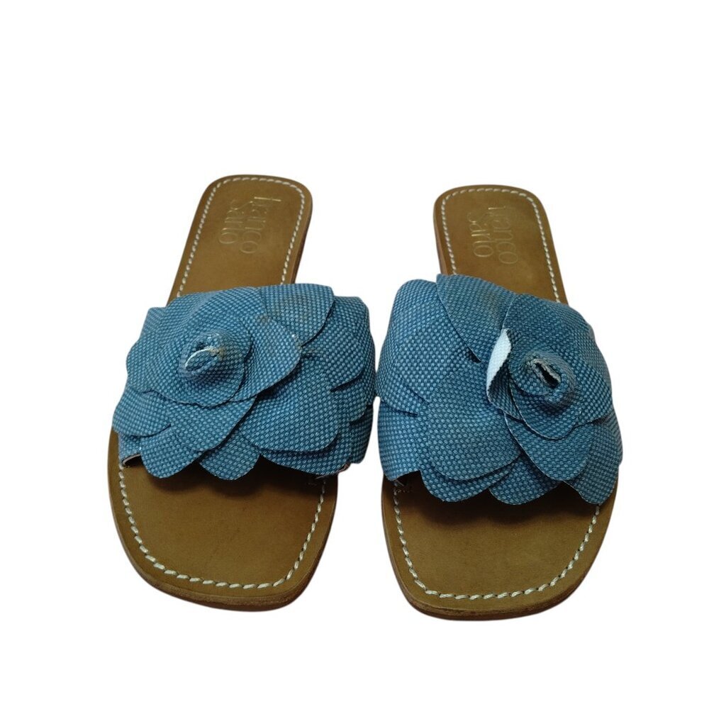 Franco Sarto Tina Slides Size 9 Sandals Flower Blue Open Toe Slip On Beach